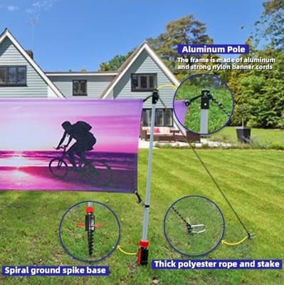 10FT Adjustable Outdoor Banner Stand Yard Sign Frame w/ Ground Spikes, Carry Bag - Thumbnail 4