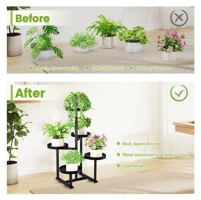 5 Tier Plant Stand Indoor, Metal Corner Plant Shelf Outdoor, Foldable Tall Pl... - Thumbnail 4