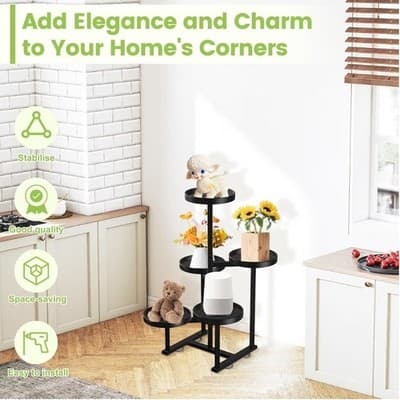 5 Tier Plant Stand Indoor, Metal Corner Plant Shelf Outdoor, Foldable Tall Pl... - Thumbnail 6