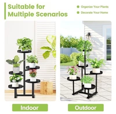 5 Tier Plant Stand Indoor, Metal Corner Plant Shelf Outdoor, Foldable Tall Pl... - Thumbnail 7