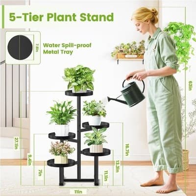 5 Tier Plant Stand Indoor, Metal Corner Plant Shelf Outdoor, Foldable Tall Pl... - Thumbnail 3