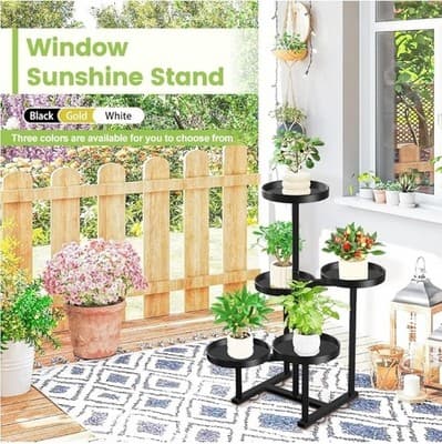5 Tier Plant Stand Indoor, Metal Corner Plant Shelf Outdoor, Foldable Tall Pl... - Thumbnail 8