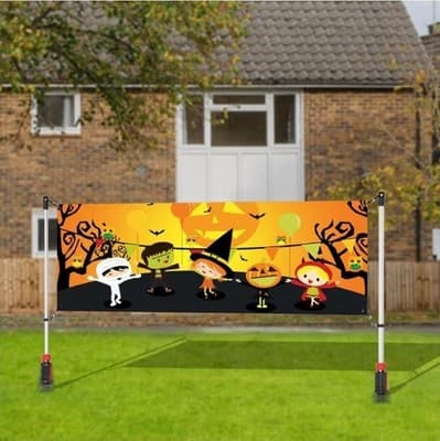 10FT Adjustable Outdoor Banner Stand Yard Sign Frame w/ Ground Spikes, Carry Bag - Thumbnail 10