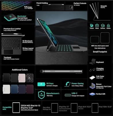 Typecase Edge Keyboard Case for iPad Air 13(M3 2025/M2 2024) and iPad Pro 12.9 - Thumbnail 10