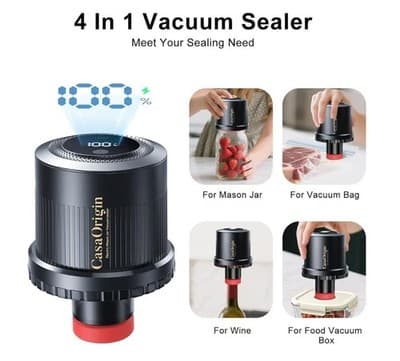 Electric Mason Jar Vacuum Sealer Kit for Wide & Regular Mouth Jars, 4 In 1 - Image 1