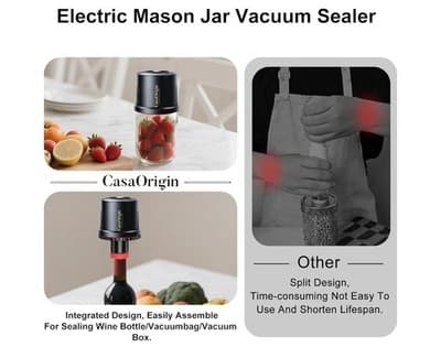 Electric Mason Jar Vacuum Sealer Kit for Wide & Regular Mouth Jars, 4 In 1 - Thumbnail 6