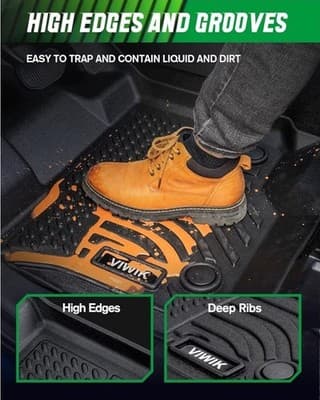 All Weather Floor Mats Set for 2012-2017 Toyota Camry TPE Front and Rear, Black - Thumbnail 3