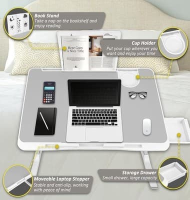 Adjustable Laptop Bed Desk Table Foldable 23.6" x 17.7" Non Slip Surface - Thumbnail 4