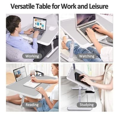 Adjustable Laptop Bed Desk Table Foldable 23.6" x 17.7" Non Slip Surface - Thumbnail 6
