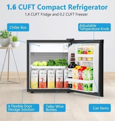 Electactic 1.7 Cu Ft Mini Fridge Compact Refrigerator Freezer Dorm Office Black - Thumbnail 14