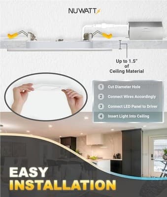 NUWATT 12 Pack 6" Square LED Recessed Lighting 5CCT 2700-5000K UltraThin Canless - Thumbnail 6