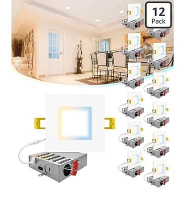 NUWATT 12 Pack 6" Square LED Recessed Lighting 5CCT 2700-5000K UltraThin Canless - Image 1