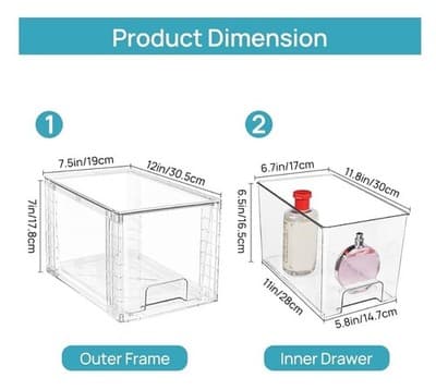 4 Pack Large Stackable Kitchen Storage Drawers, Clear Foods Organizer Bins - Thumbnail 3