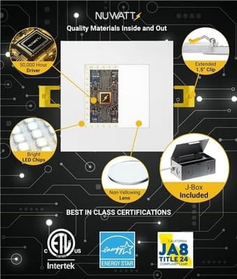 NUWATT 12 Pack 6" Square LED Recessed Lighting 5CCT 2700-5000K UltraThin Canless - Thumbnail 4