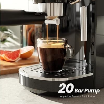 Espresso Machine 20 Bar Cafissimo Pod Compatible w/ Manual, Kismile CM8054-BLK - Thumbnail 4