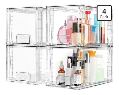 4 Pack Large Stackable Kitchen Storage Drawers, Clear Foods Organizer Bins - Thumbnail 2