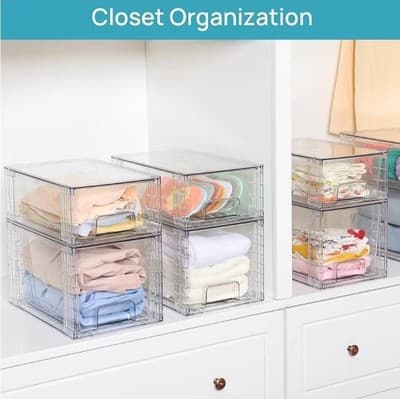 4 Pack Large Stackable Kitchen Storage Drawers, Clear Foods Organizer Bins - Thumbnail 4