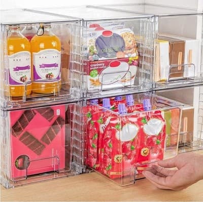 4 Pack Large Stackable Kitchen Storage Drawers, Clear Foods Organizer Bins - Thumbnail 6