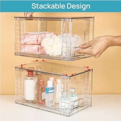 4 Pack Large Stackable Kitchen Storage Drawers, Clear Foods Organizer Bins - Thumbnail 8