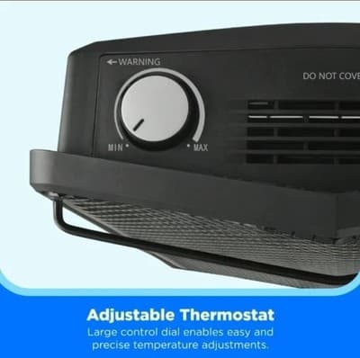 Midea 1500W Quartz Electric Space Heater w/ Adjustable Thermostat, Black - Thumbnail 10