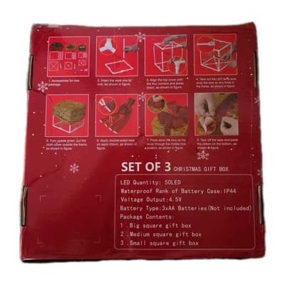 Set of 3 Lighted Christmas Gift Boxes: Pre-Lit Holiday Decor (Warm White) - Thumbnail 4
