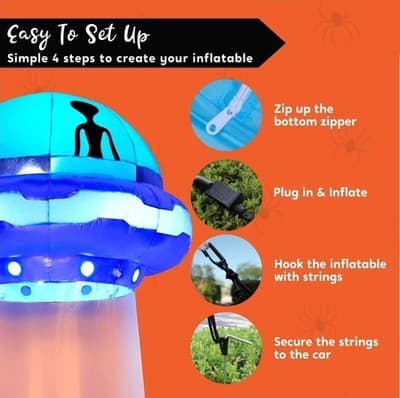 12FT Halloween Inflatable UFO Alien LED Lighted Yard Decoration Blow Up Outdoor - Thumbnail 8