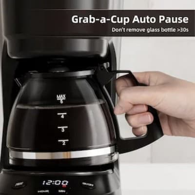 Compact 5 Cup Programmable Drip Coffee Maker Digital Clock 24 Hour Timer - Thumbnail 3