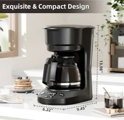 Compact 5 Cup Programmable Drip Coffee Maker Digital Clock 24 Hour Timer - Thumbnail 4