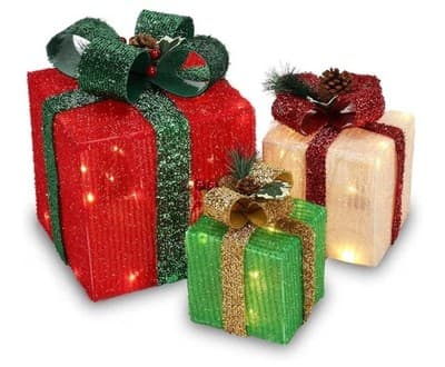 Set of 3 Lighted Christmas Gift Boxes: Pre-Lit Holiday Decor (Warm White) - Thumbnail 7