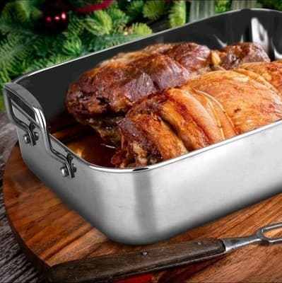 NutriChef Stainless Steel Roasting Pan 14" x 11" Turkey Roaster Pan and Rack - Thumbnail 7