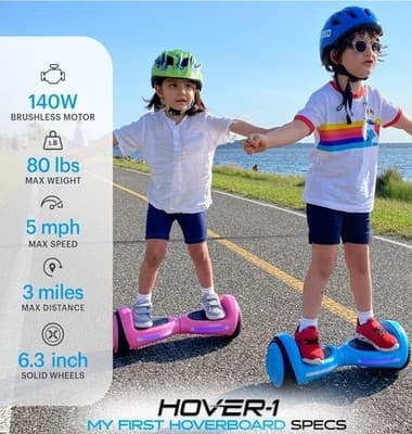 Hover-1 My First Hoverboard Kids Mini Black 6.3” Wheels, Tested Working - Thumbnail 6