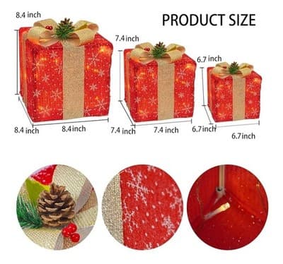 Set of 3 Lighted Christmas Gift Boxes: Pre-Lit Holiday Decor (Warm White) - Thumbnail 2