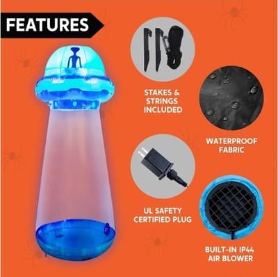 12FT Halloween Inflatable UFO Alien LED Lighted Yard Decoration Blow Up Outdoor - Thumbnail 9