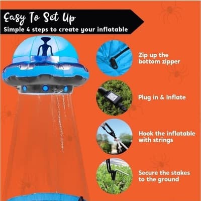 12FT Halloween Inflatable UFO Alien LED Lighted Yard Decoration Blow Up Outdoor - Thumbnail 10