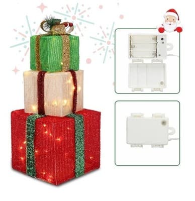 Set of 3 Lighted Christmas Gift Boxes: Pre-Lit Holiday Decor (Warm White) - Thumbnail 11