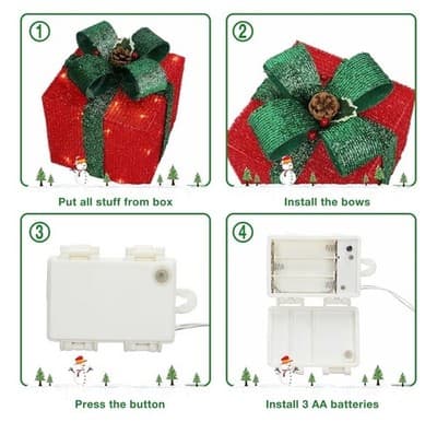 Set of 3 Lighted Christmas Gift Boxes: Pre-Lit Holiday Decor (Warm White) - Thumbnail 12