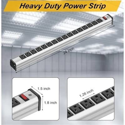 16 Outlet Surge Protector Power Strip, Heavy Duty Power Strip 24" Long 1.5" Wide - Thumbnail 6