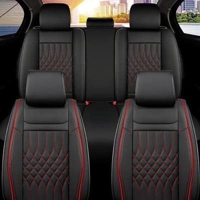Leather Car Seat Covers Front and Back Universal Fit by SANWOM Black And Red