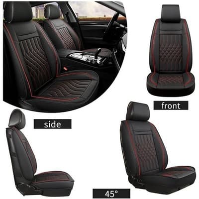 Leather Car Seat Covers Front and Back Universal Fit by SANWOM Black And Red - Thumbnail 4
