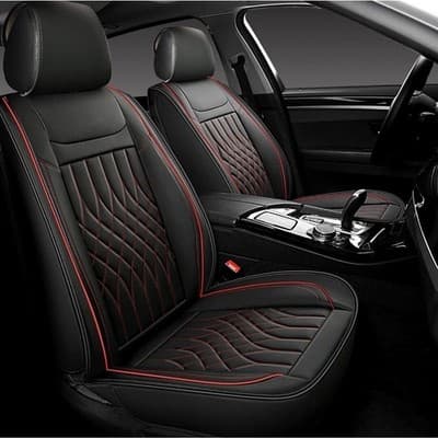 Leather Car Seat Covers Front and Back Universal Fit by SANWOM Black And Red - Thumbnail 3