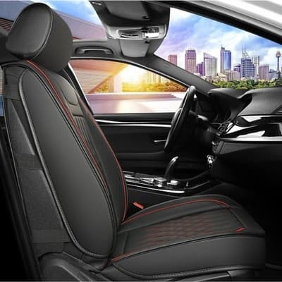 Leather Car Seat Covers Front and Back Universal Fit by SANWOM Black And Red - Thumbnail 6