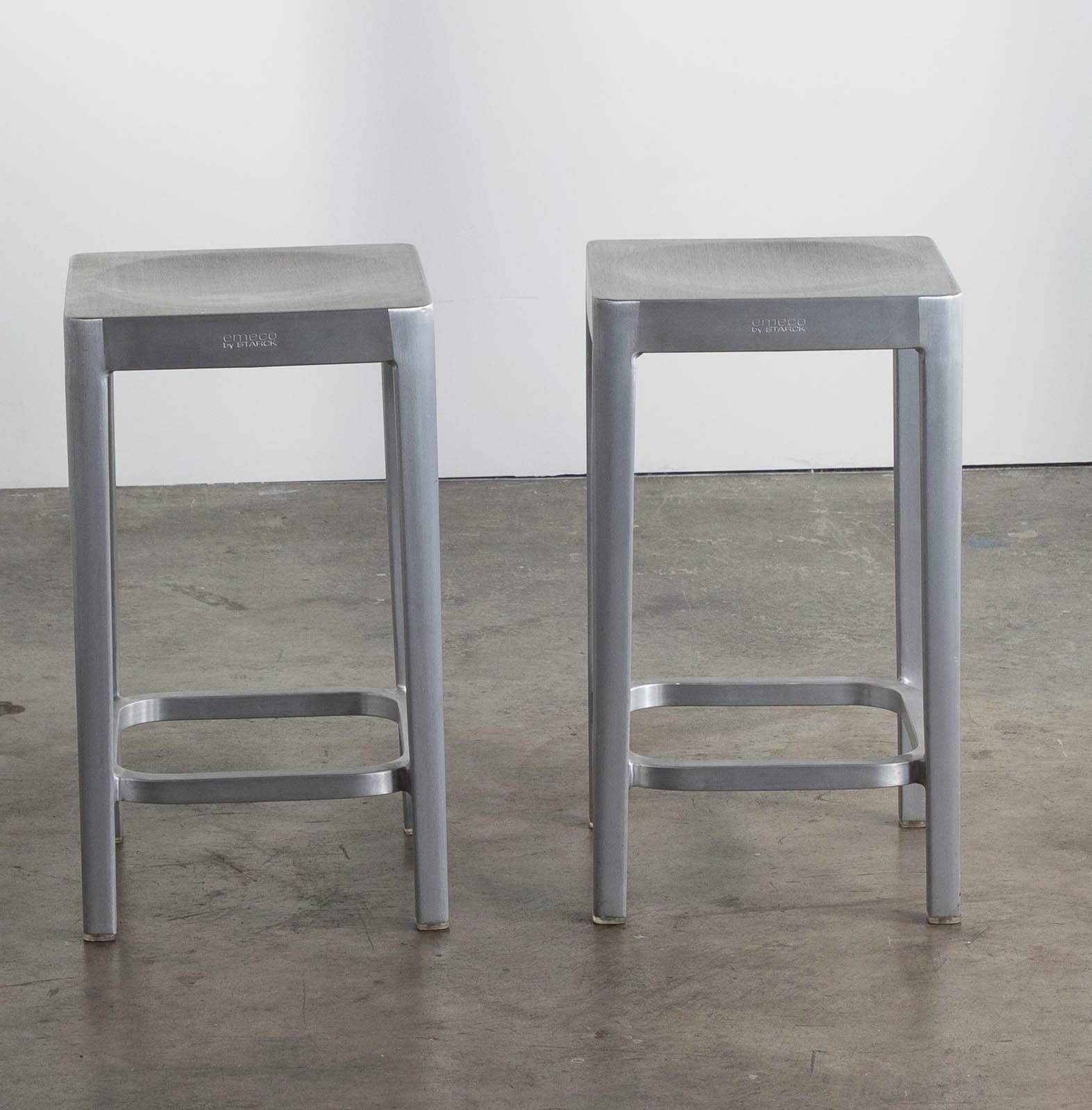 Design Within Reach Emeco by Starck Stools in Brushed Aluminum (Set of 2) - Image 1