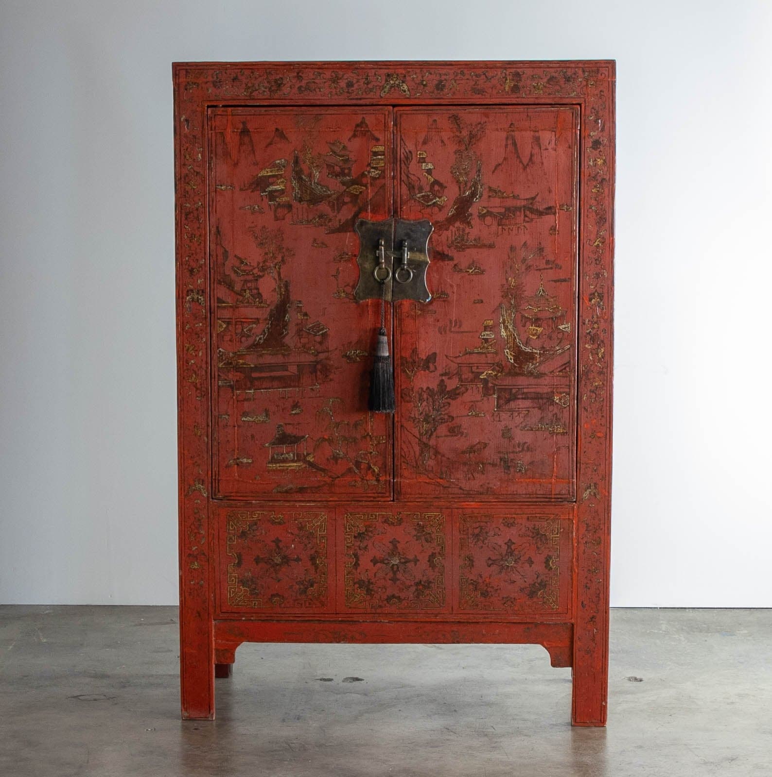 Early 1900s Chinese Red Lacquer Painted Two-Door Wedding Cabinet - Image 1