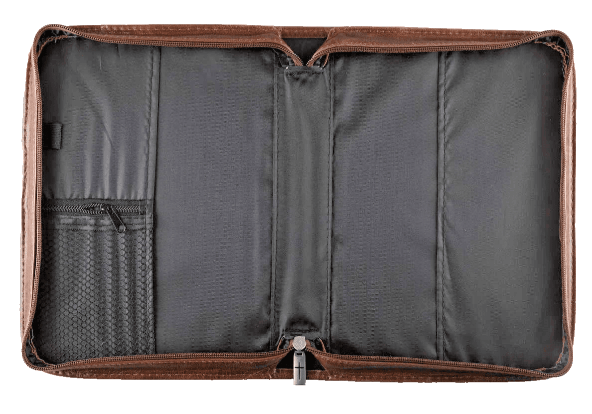 Durable Medium Brown Faux Leather Bible Cover With Zipper And Pen Loop - Thumbnail 3