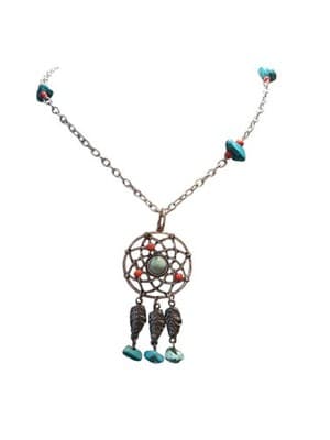 Dangle 2" Dreamcatcher Pendant Silver Tone Vintage Necklace - Image 1