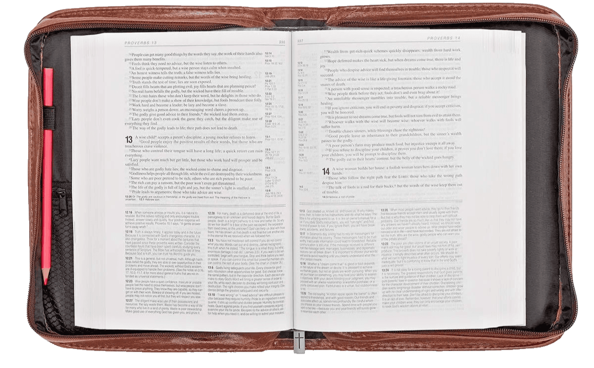 Durable Medium Brown Faux Leather Bible Cover With Zipper And Pen Loop - Thumbnail 4