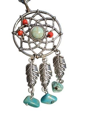 Dangle 2" Dreamcatcher Pendant Silver Tone Vintage Necklace - Thumbnail 2