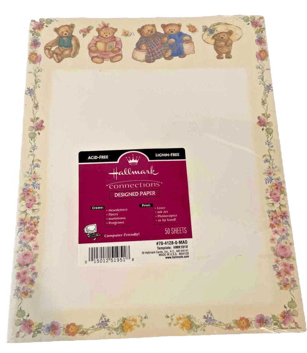 Vintage Hallmark Design Printer Paper Floral Teddy Bears Acid Free 30 Sheets - Image 1