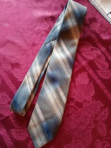 Vintage Brittania Mens Neck Tie Striped Gray, Brown,Tan Print - Image 1