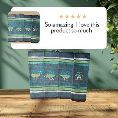 NEW Tribal Woven Guest Napkins by Sombol Print Dark Green Bohemian Vintage - Thumbnail 2